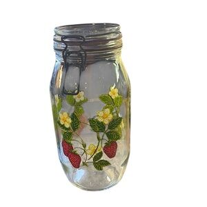 Vintage Glass Mason Jar with Strawberry Design